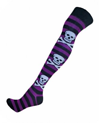 knästrumpor-randiga-svart-lila-dödskallar