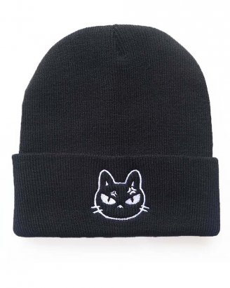 svart-mössa-broderat katt