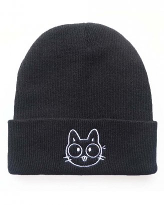 svart-mössa-broderat katt