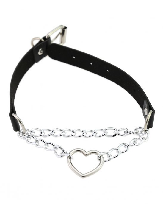 choker-svart-vegan-läder-kedjor-hjärta