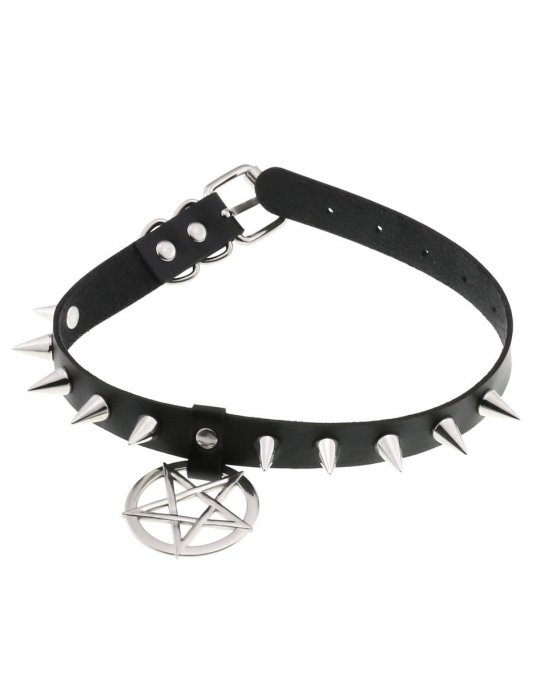 choker-svart-vegan-läder-skruvnitar-pentagram