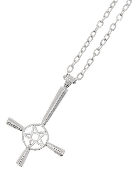 Halsband Upp-och-nedvänt kors med pentagram