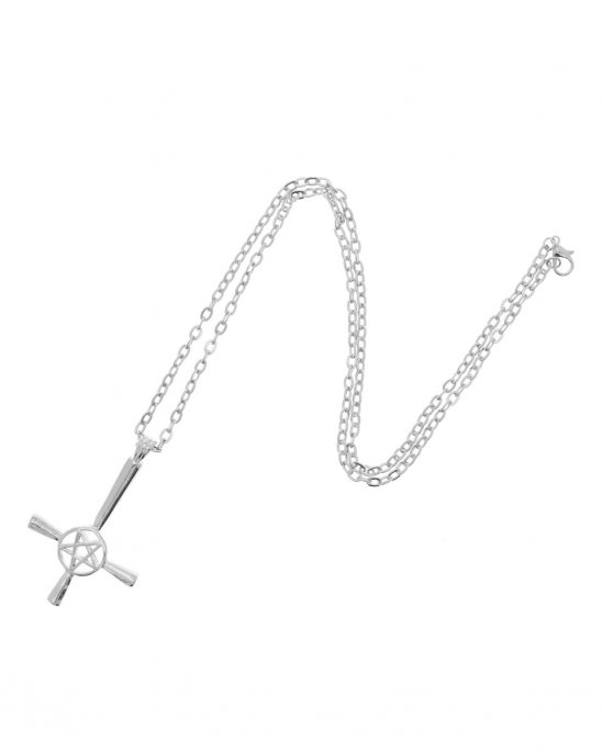 Halsband Upp-och-nedvänt kors med pentagram