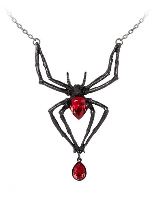 halsband-alchemy-england-black-widow-röd-sten