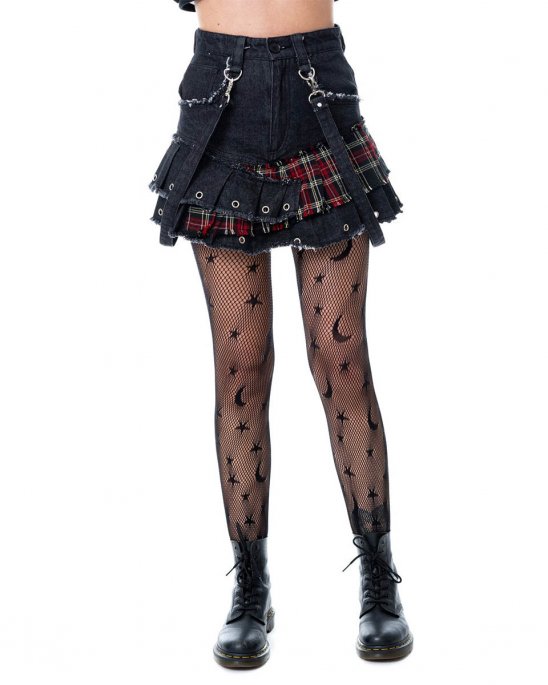 heartless-kjol-denim-tartan-straps-tiama