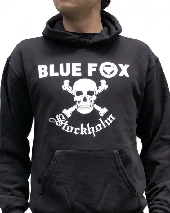Blue Fox Stockholm Svart Hoodie Luvtröja Vitt Tryck 