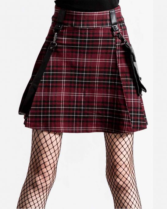 killstar-kjol-svart-röd-tartan-straps-gunner