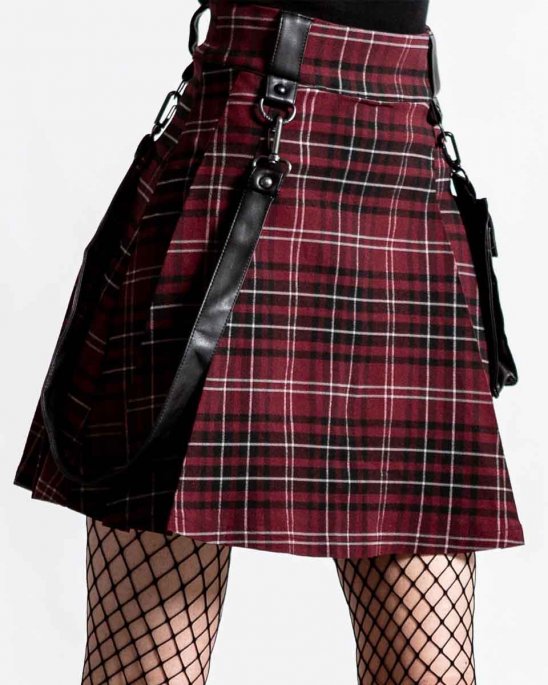 killstar-kjol-svart-röd-tartan-straps-gunner