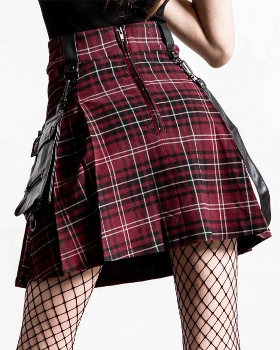 killstar-kjol-svart-röd-tartan-straps-gunner
