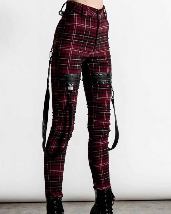 Killstar-Stretch-Byxa-jeans-Röd-Tartan-Straps
