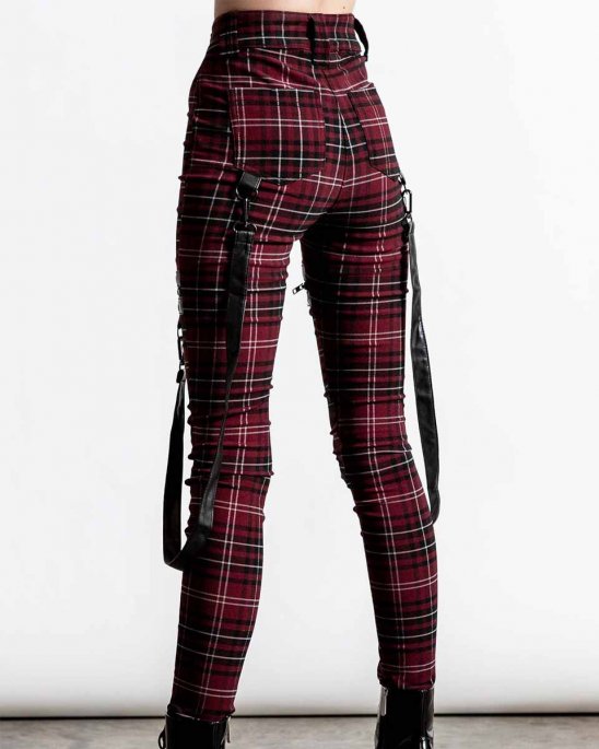 Killstar-Stretch-Byxa-jeans-Röd-Tartan-Straps