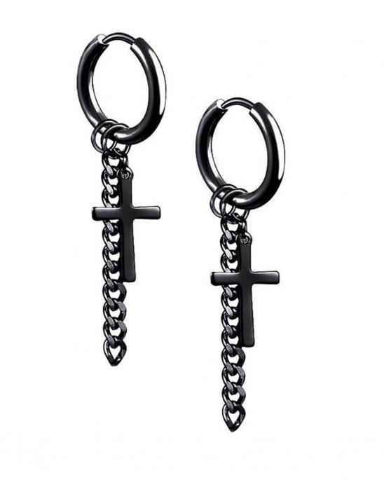earrings-black-chain-and-cross