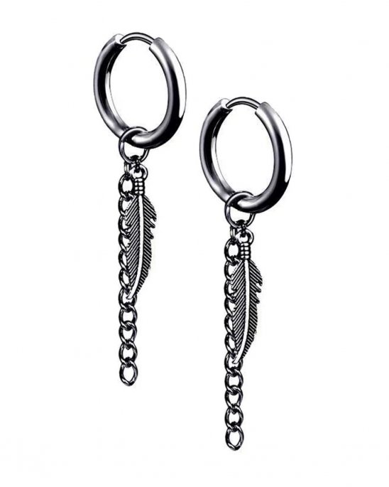 örhängen-svarta-med-kedja-fjäder