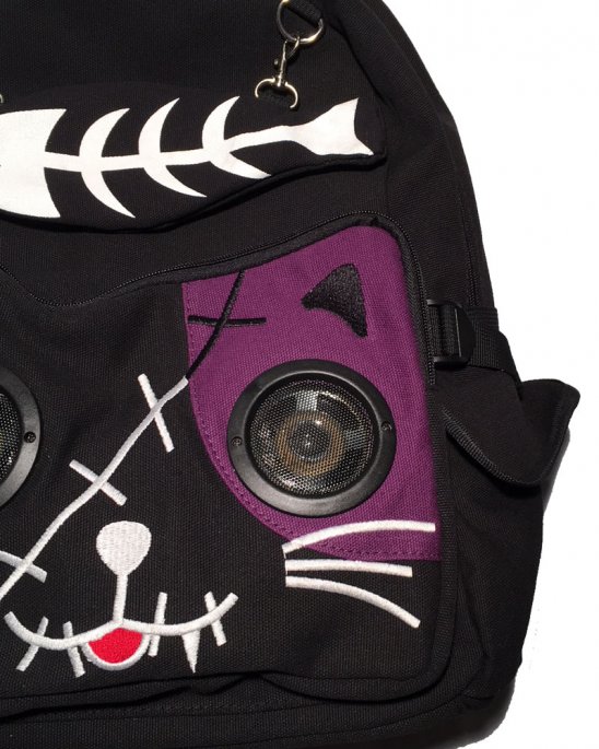 Ryggsäck Väska Katt Svart Lila Med Högtalare