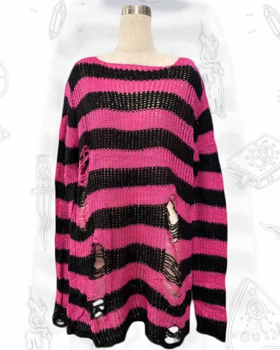 Stickad Tröja Långärmad Rosa Svart Randig