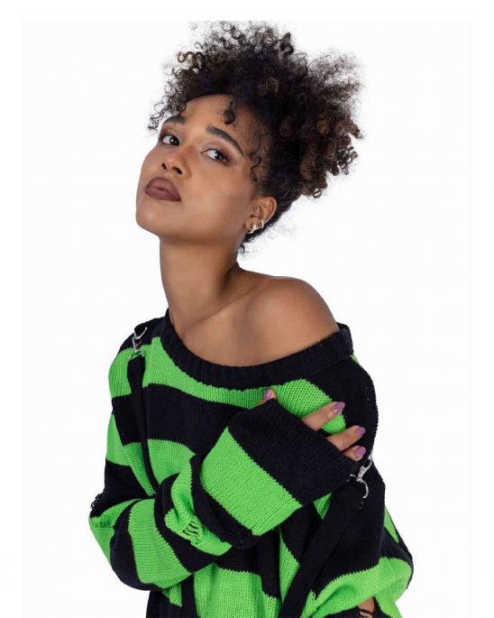 stickad-lång-ärmad-tröja-svart-grön