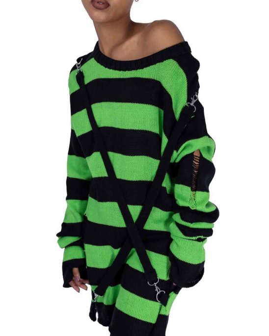 stickad-lång-ärmad-tröja-svart-grön