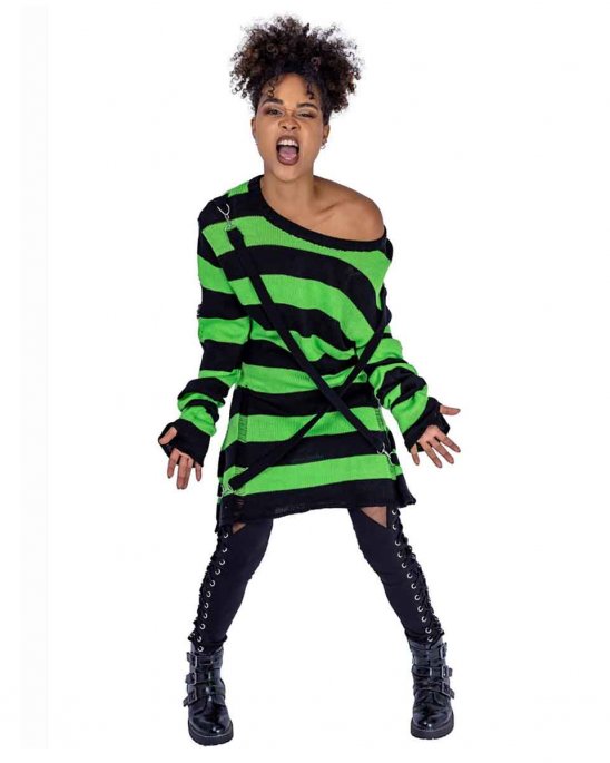 stickad-lång-ärmad-tröja-svart-grön