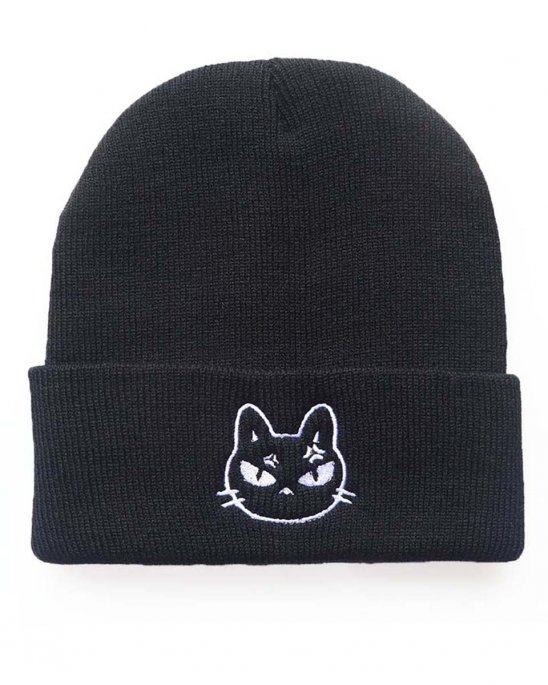 svart-mössa-broderat katt