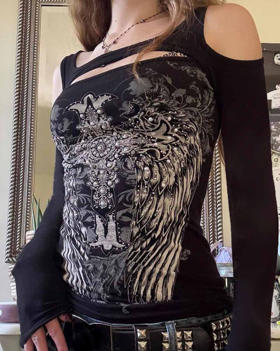 Wing and Blasphemy Long Sleeve Top (Storlek: M)