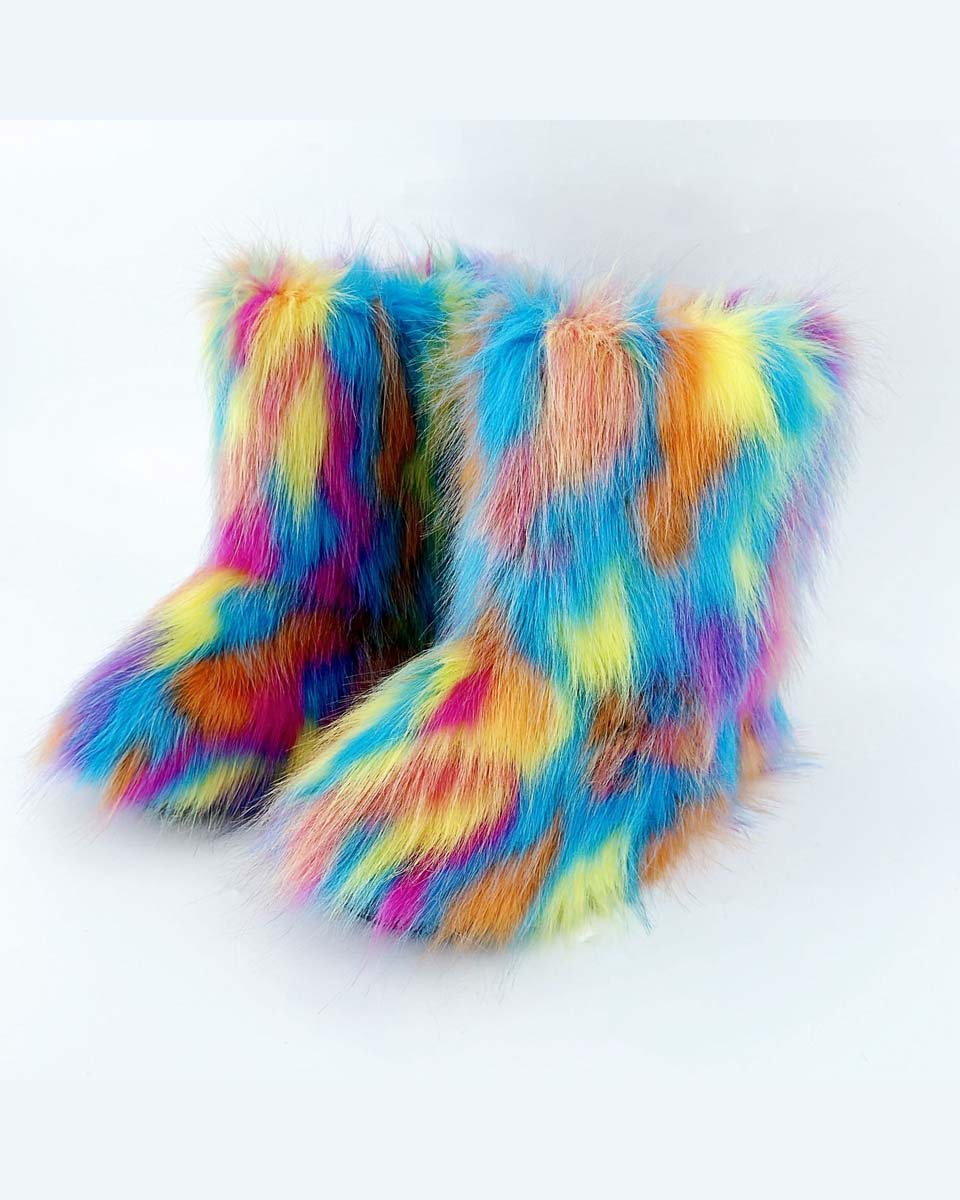 Päls Skor/Boots - Regnbåge (Storlek: 43)